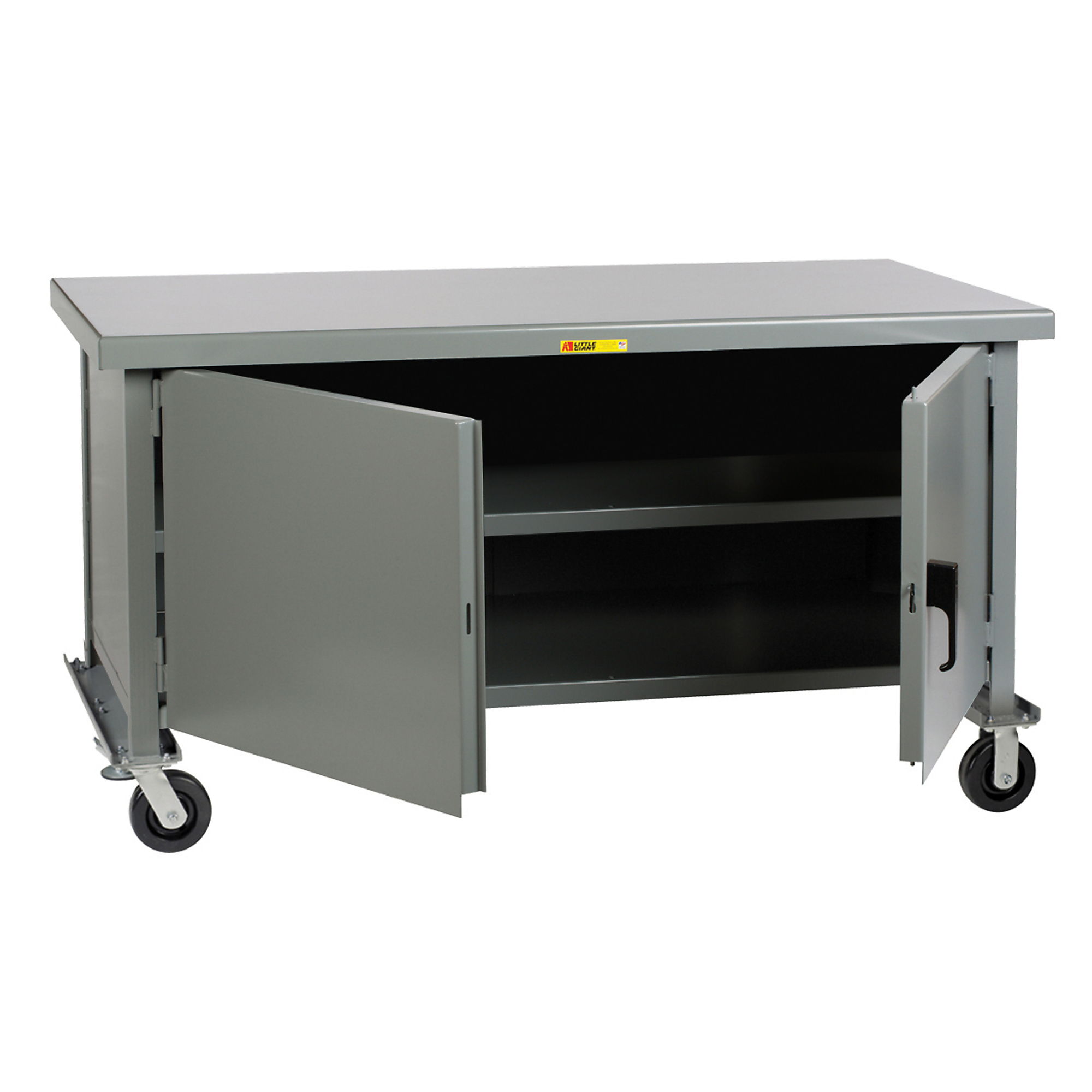 Little Giant Mobile Heavy-Duty Cabinet Workbench - 48in. x 30in., 3600-Lb. Capacity, Locking Doors, Polyurethane Wheels, Model# WWC2-3048-6PHFL